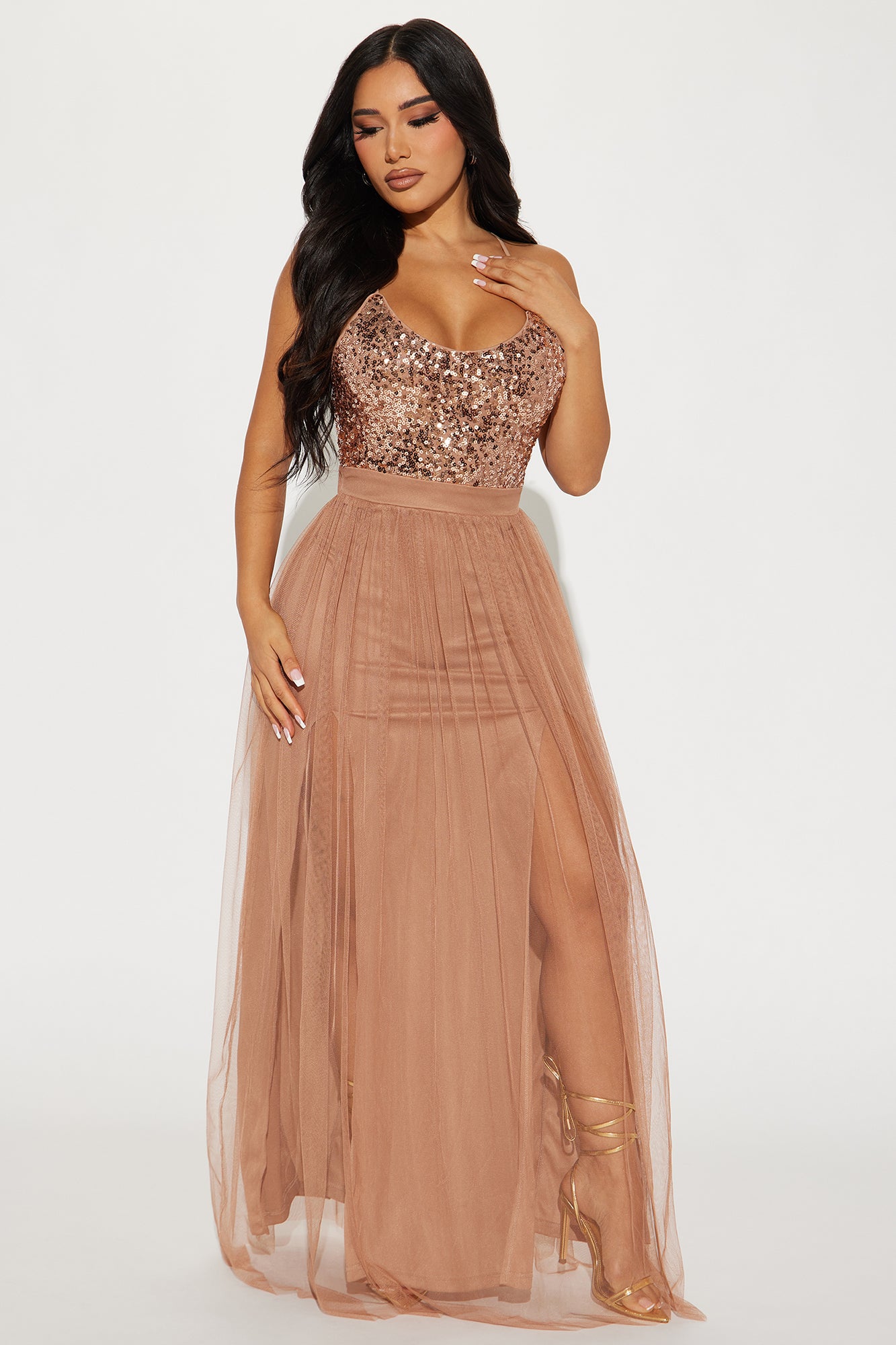 Starlight Tulle Maxi Dress - Mocha