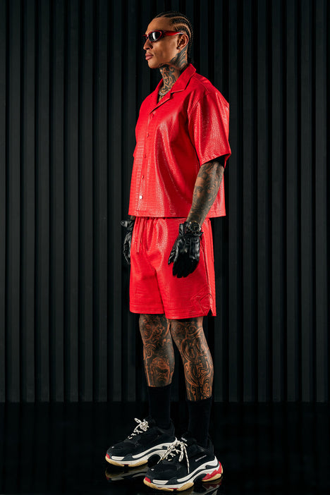 Gotta Run Faux Croc Leather Basketball Shorts - Red | Fashion Nova