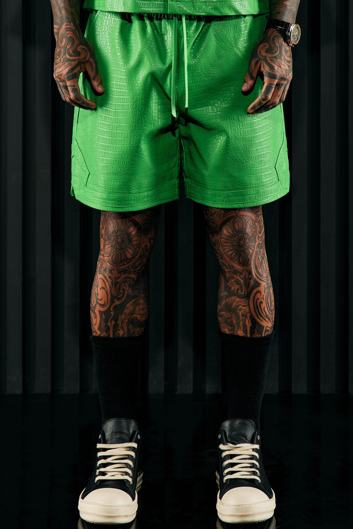 Gotta Run Faux Croc Leather Basketball Shorts - Green | Fashion