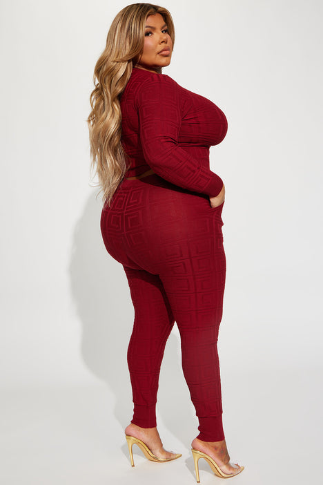 New Plus Size 2-Piece V-Neck Tunic Top and Matching Legging Set in Burgundy  - ShopperBoard