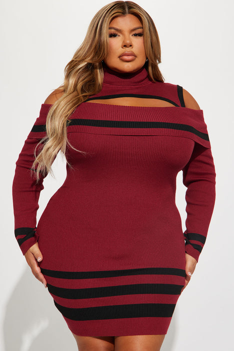 Plus Size Women Fashion to Figure FTF Burgundy Fit Flare Sweater Dress 2X  NWT