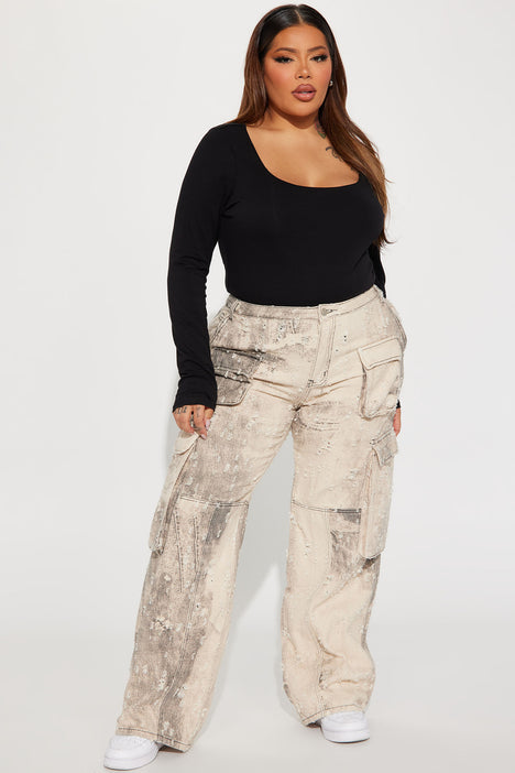 Moving Different Mineral Wash Cargo Pant - Ivory/combo, Fashion Nova, Pants
