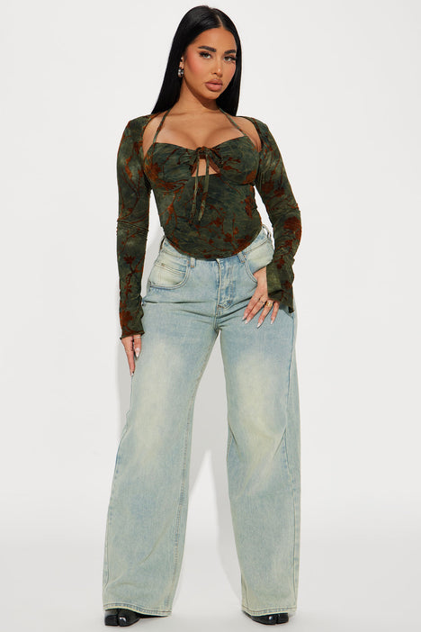 Tall Olive Textured Off The Shoulder Corset Top