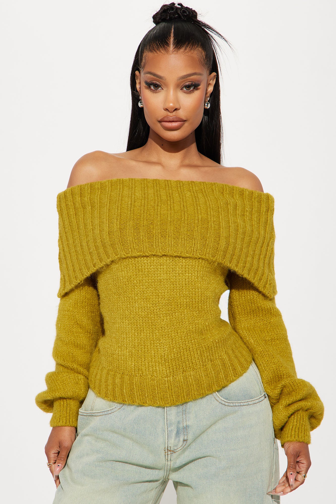 Mustard off shoulder jumper hotsell