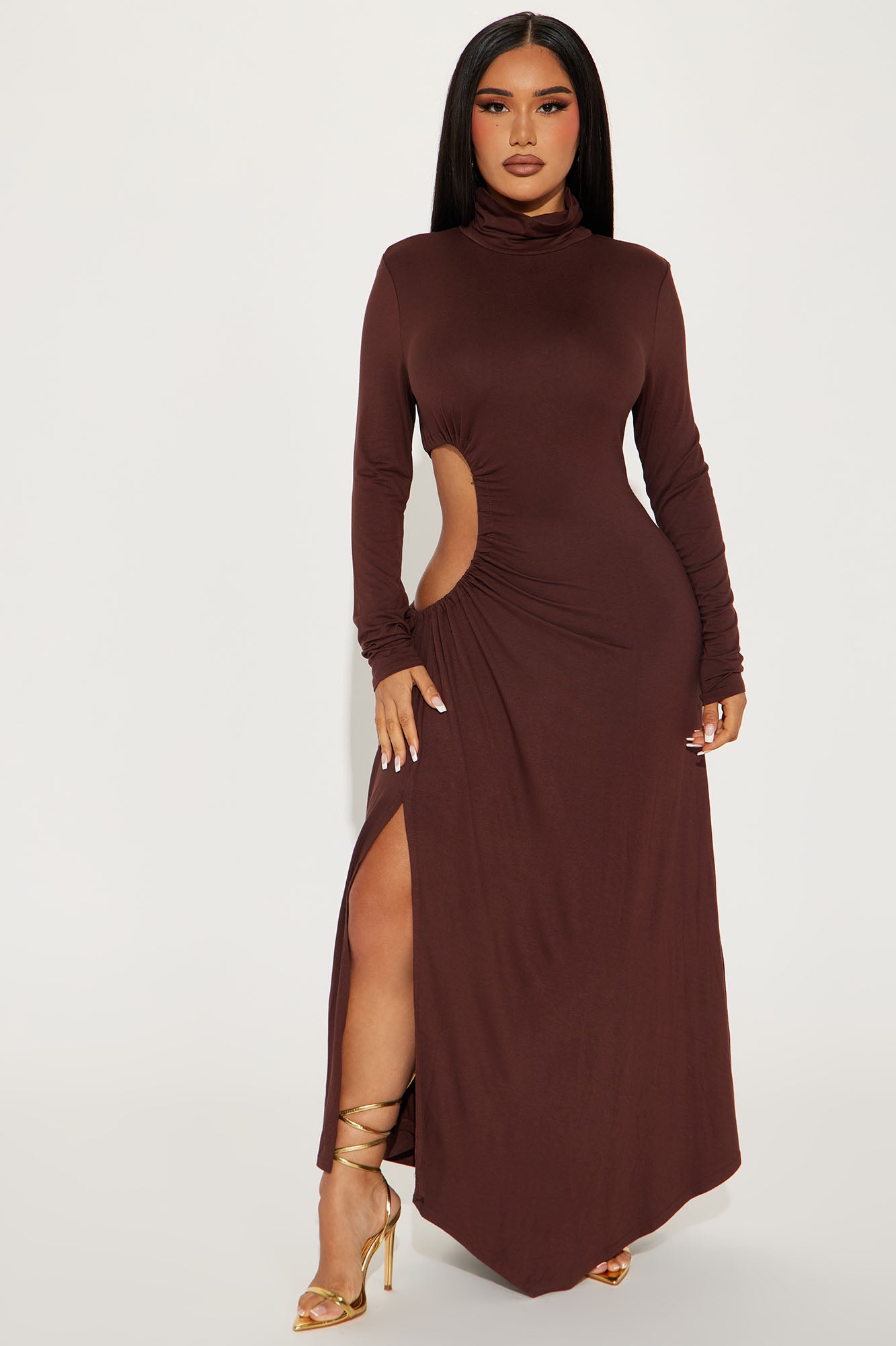 Talia Ruched Maxi Dress Brown Fashion Nova Dresses Fashion Nova