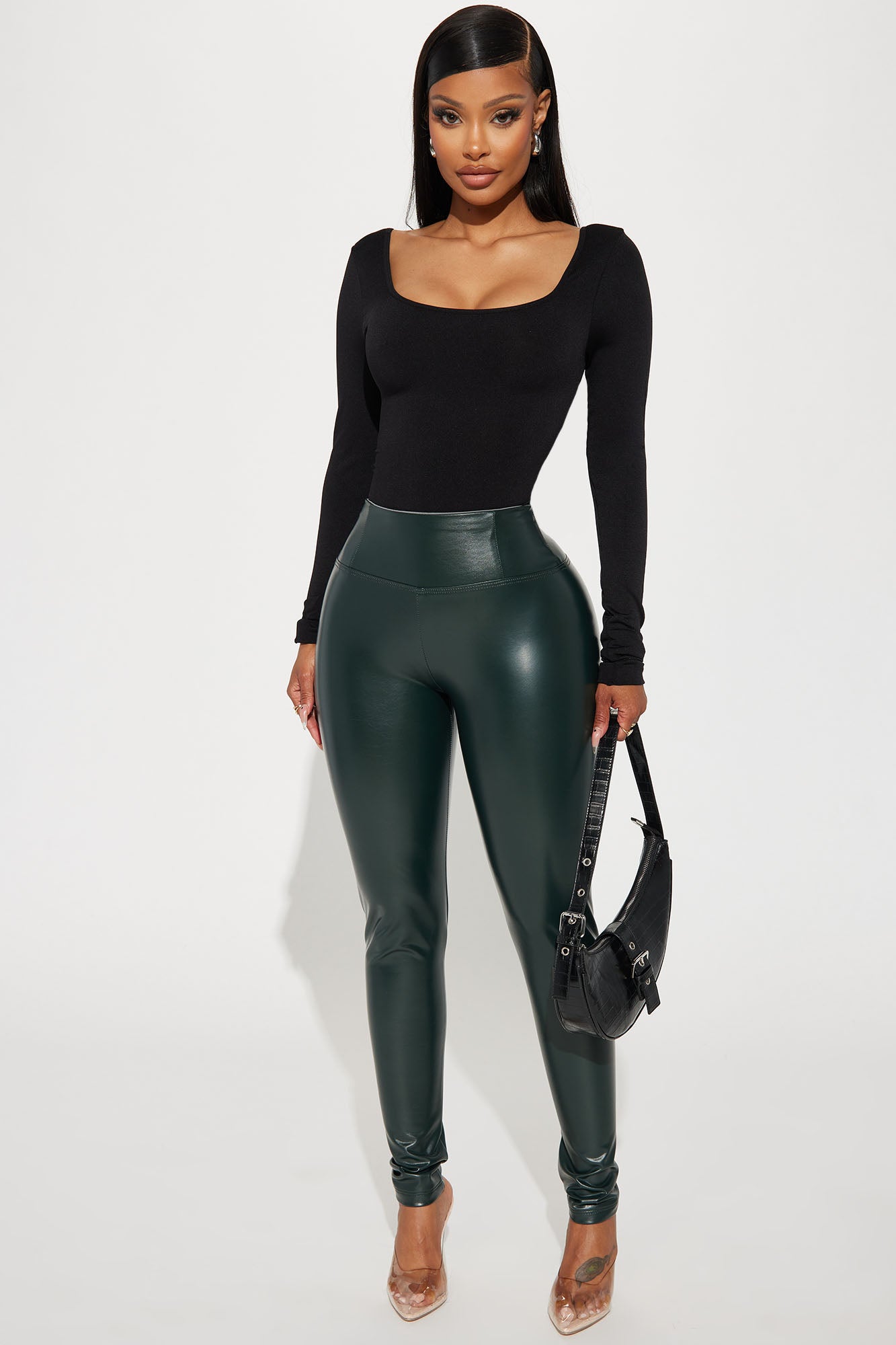 Dark Olive & LEATHER SET (Highwaist Leather Legging (Faux) With Tummy –  Definition Her Boutique