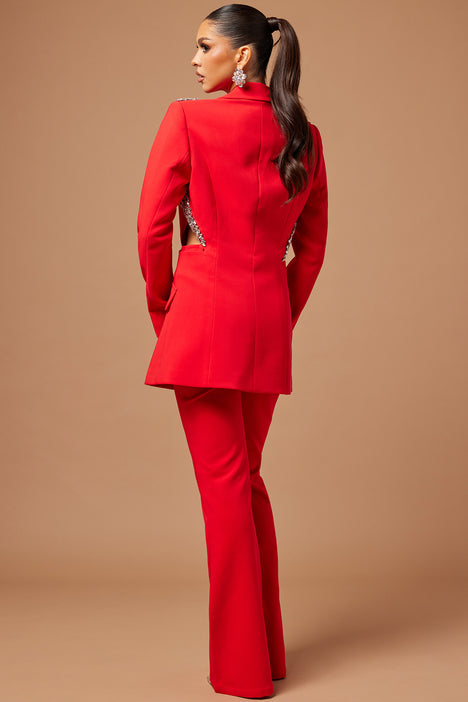 Claire Embellished Blazer Set - Red