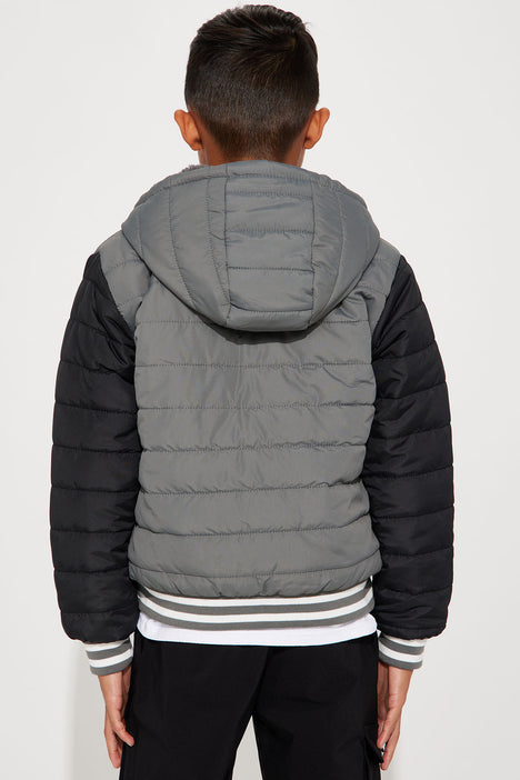 Mini 90 Nylon Varsity Puffer Jacket With Sherpa Lining - Grey