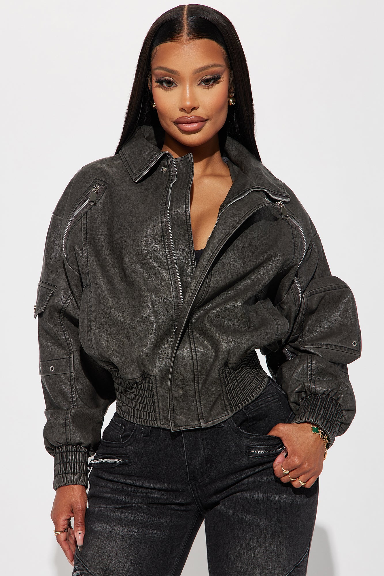 XAIA | Faux Leather Convertible Bomber Jacket