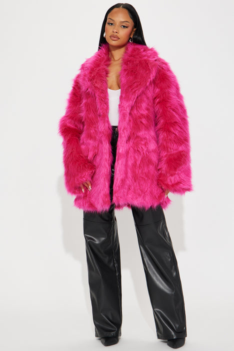 Women's Bring It Back Faux Fur Coat in Hot Pink Size Large by Fashion Nova