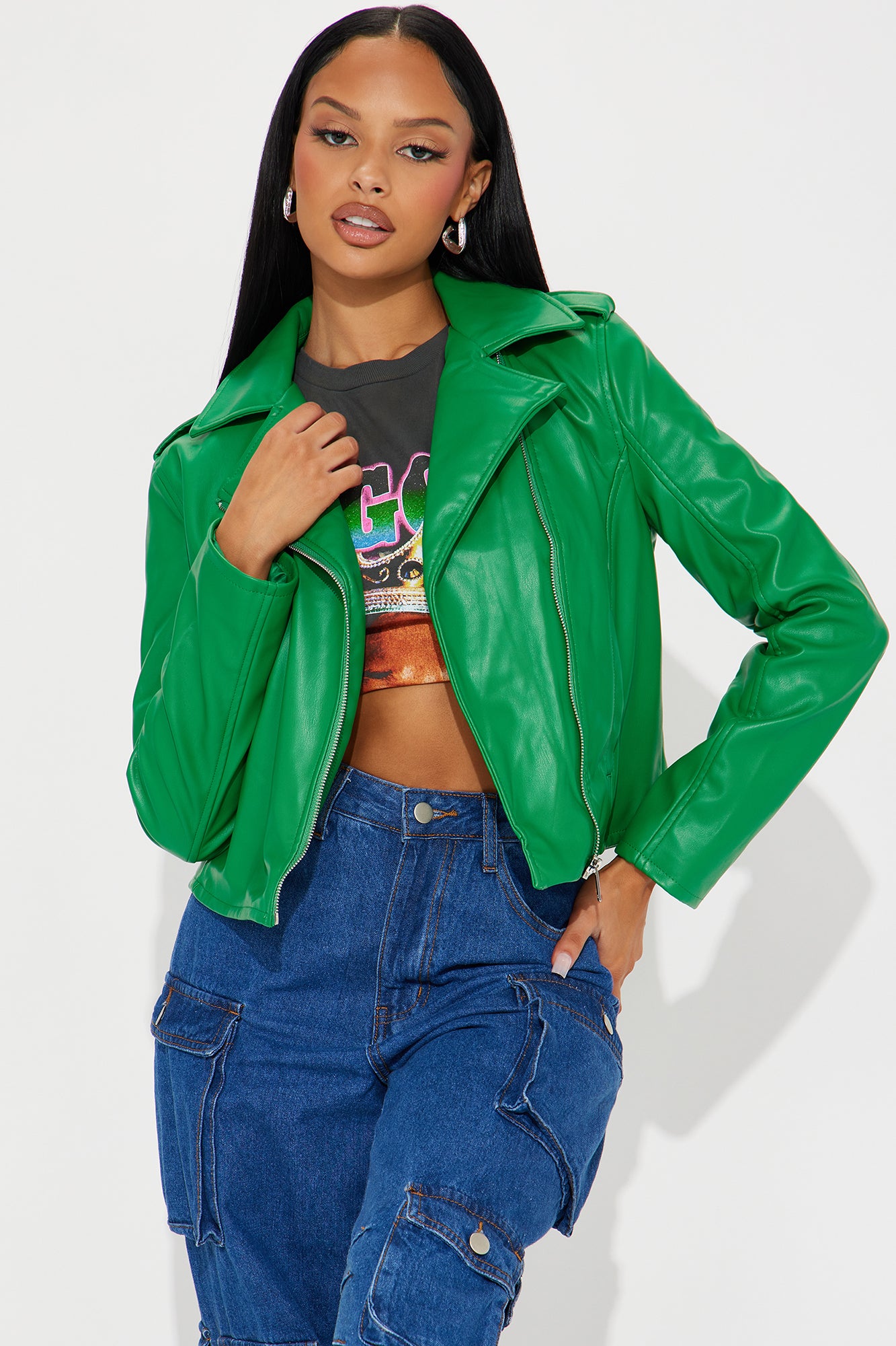 End Of The Road Faux Leather Jacket - Kelly Green