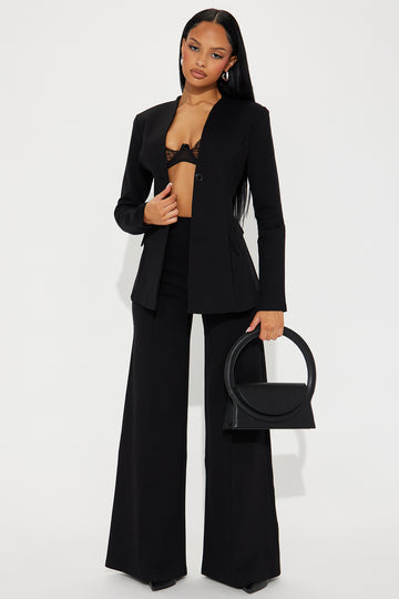 Back In The Office Pinstripe Pant Set - Black, Fashion Nova, Matching Sets