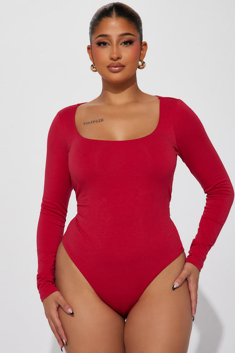 Women's Plus Size Baggy Style Red Contrasted Printed Body Suit