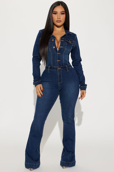 Women's Long Sleeve Denim Jean Jumpsuit Overalls/bodysuit High Waist, Zip  Front Playsuit, Moto Playsuit With Snake Embroidered on the Back. - Etsy