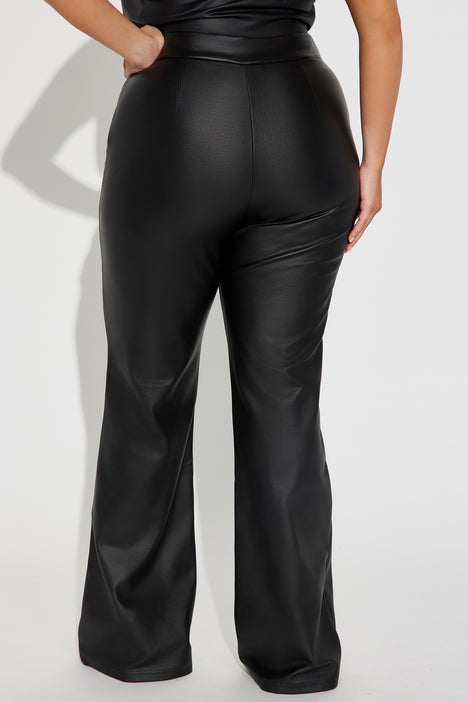 Plus Size Faux Leather High Waisted Flared Pants