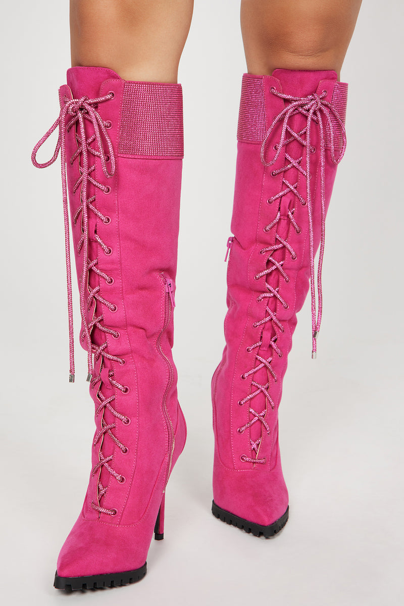 Take Me Uptown Knee High Heeled Boots - Pink | Fashion Nova, Shoes ...