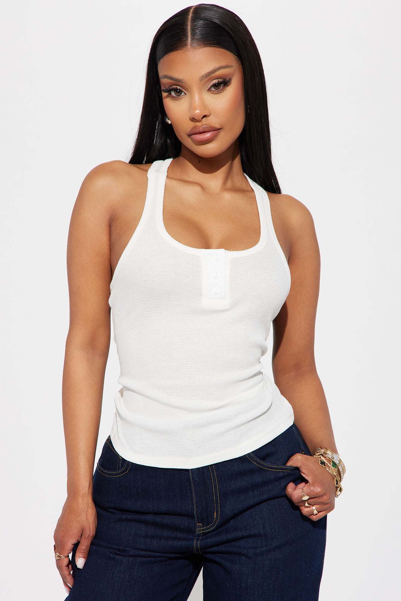Kim Racerback Tank Top - Off White, Fashion Nova, Basic Tops & Bodysuits
