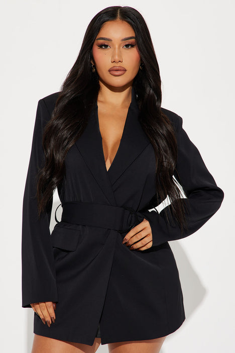 Analeah Belted Blazer - Black, Fashion Nova, Jackets & Coats