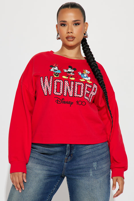 Disney 1OO Sweatshirt - Red, Fashion Nova, Screens Tops and Bottoms