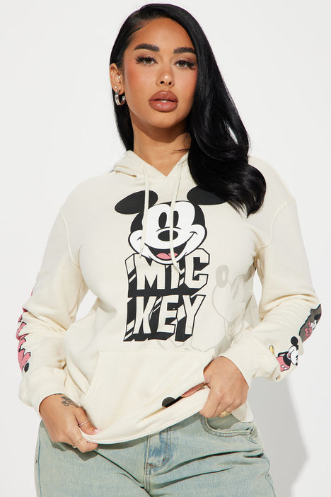 Disney Womens Plus Size Mickey Mouse Sweatshirt Fleece Pullover (Cream, 1X)  at  Women's Clothing store