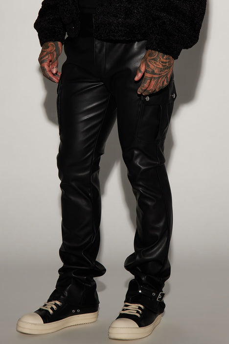 Hardest Faux Leather Cargo Pants - Black