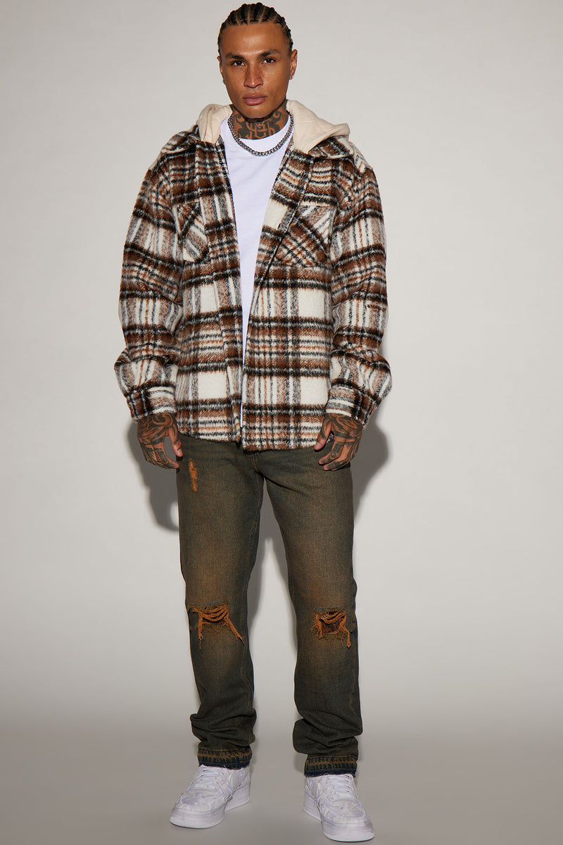 Rainier Mohair Hooded Shacket - Brown/combo | Fashion Nova, Mens Shirts ...