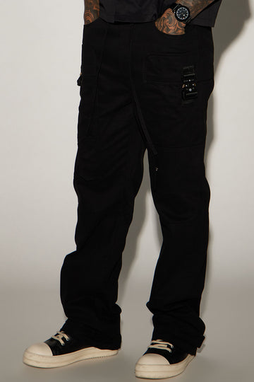 Cadell Stacked Slim Flare Cargo Pants - Black, Fashion Nova, Mens Pants