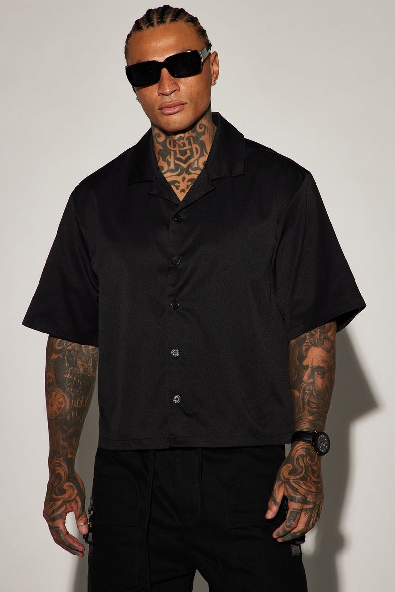 Milano Cropped Button Up Shirt - Black | Fashion Nova, Mens Shirts ...
