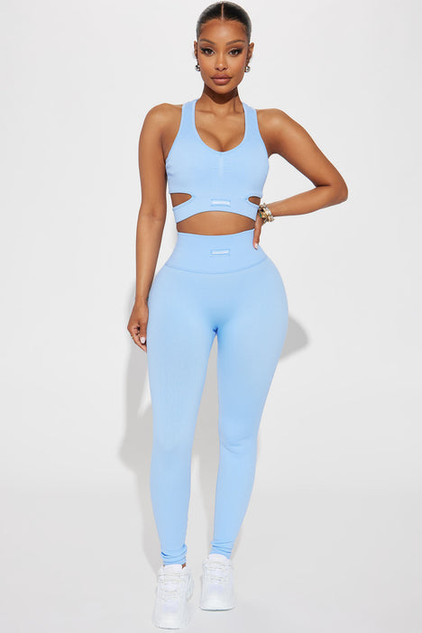 Blue Seamless Detailed Sports Bra, Active