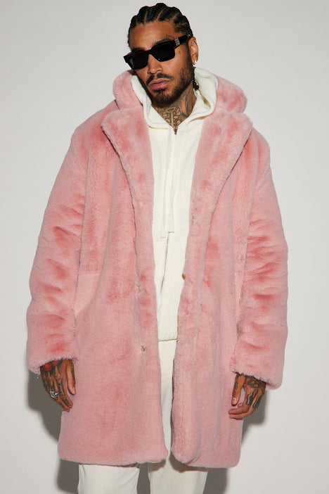 Caputo Faux Mink Fur Long Coat - Pink