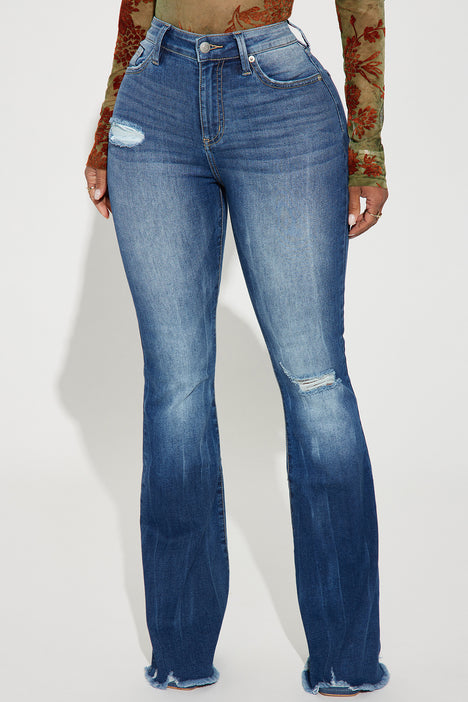 Ripped Flare Jeans for Women Washed High Waisted Stretch Bell