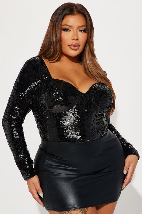 Find What You're Sequin Bodysuit - Black