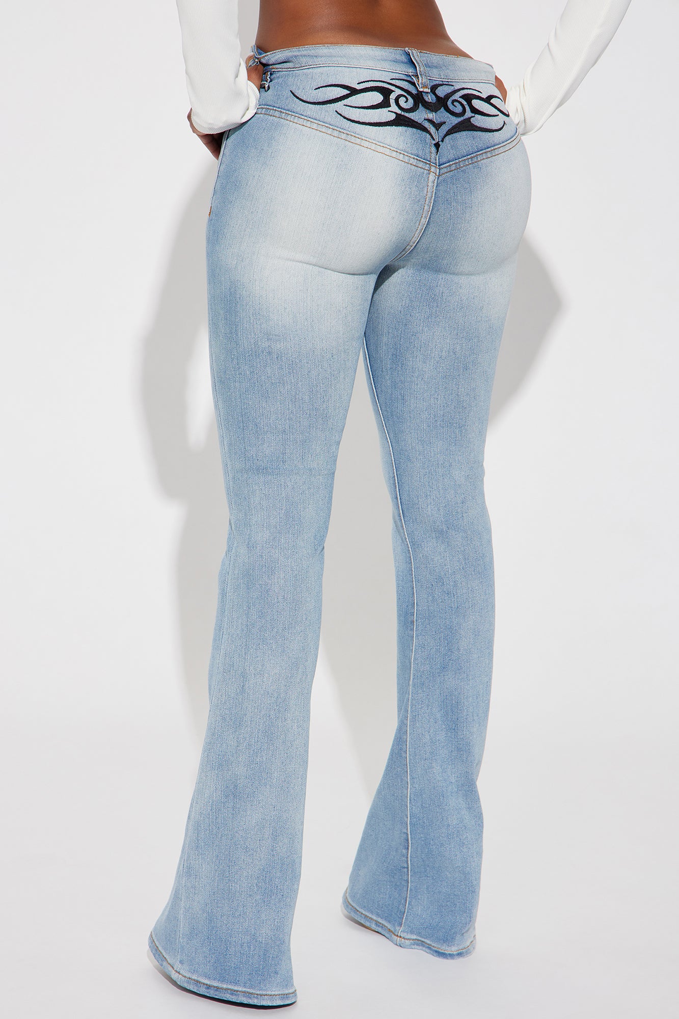 Tatted Y2K Bootcut Jeans - Light Blue