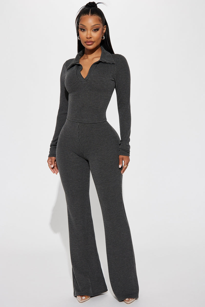 Josie Ribbed Long Sleeve Set - Charcoal | Fashion Nova, Matching Sets ...