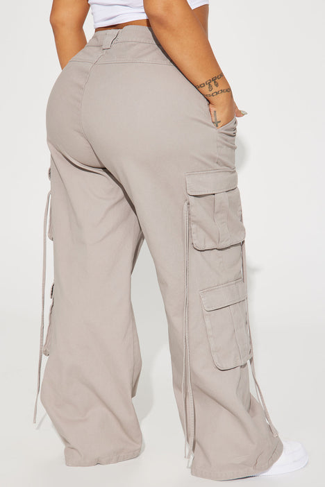 Petite Golden Hour Wide Leg Cargo Pant - Grey, Fashion Nova, Pants