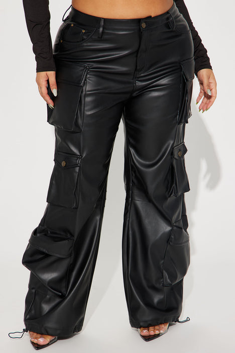 Little Miss Faux Patent Leather Jogger - Black, Fashion Nova, Pants