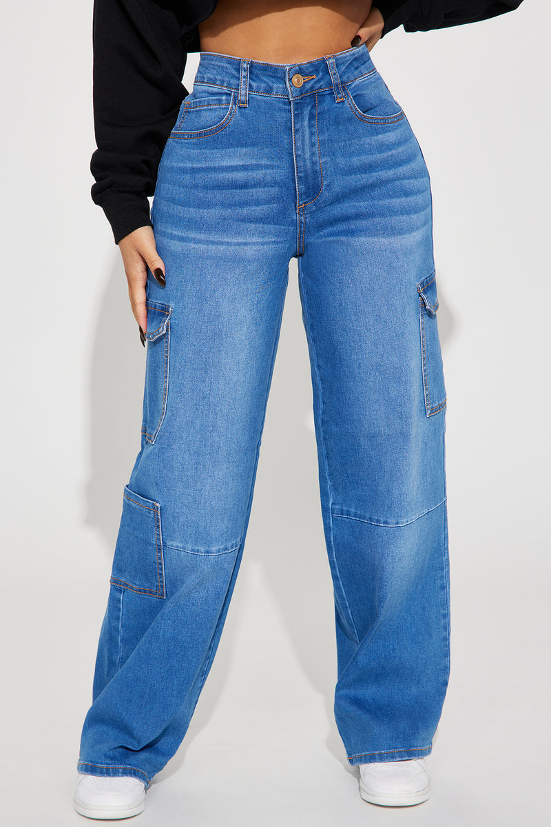 Take The High Road Cargo Jeans - Medium Wash | Fashion Nova, Jeans ...