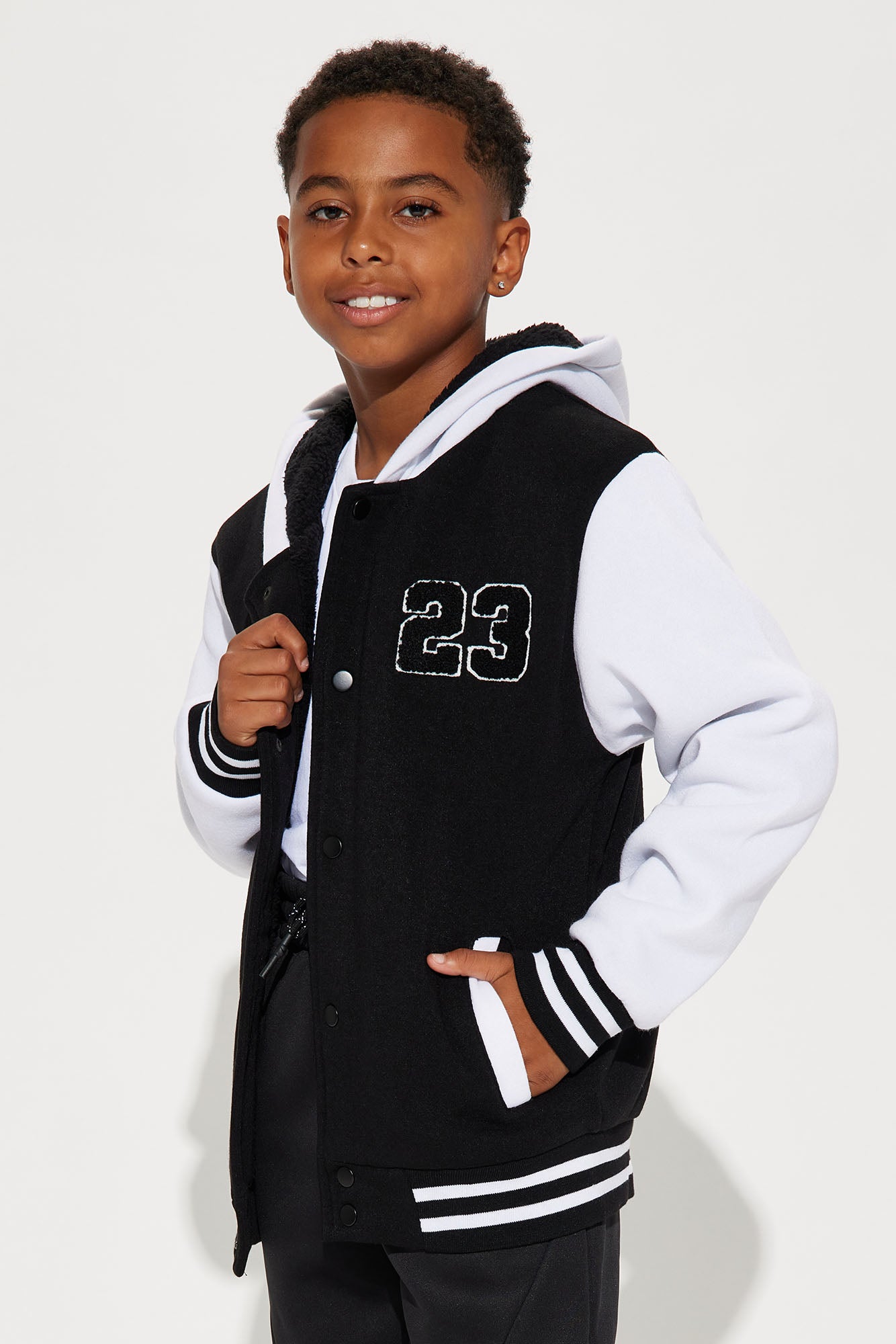 Mini 23 Fleece Varsity Hoodie With Sherpa Lining Black White