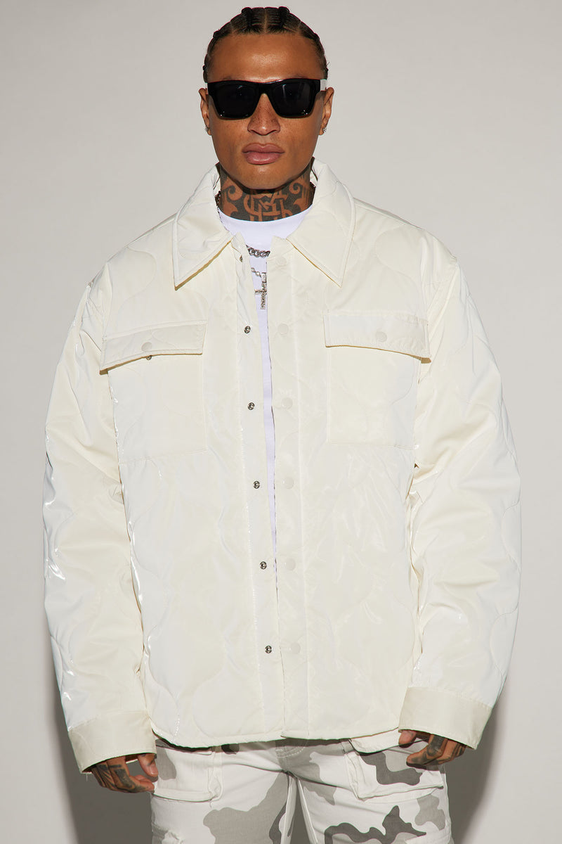 Aspen Quilted Gloss Nylon Shacket - White | Fashion Nova, Mens Jackets ...