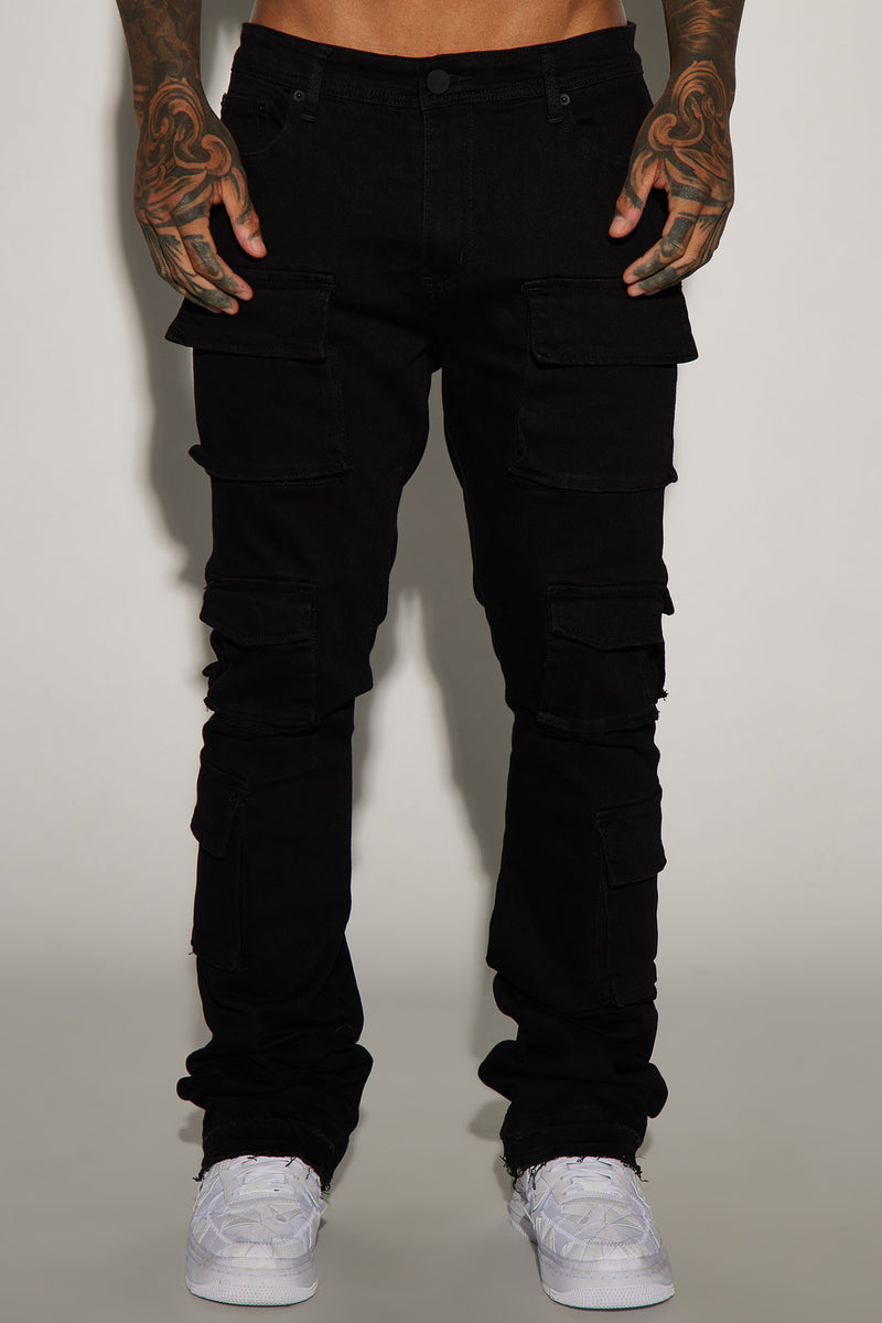 Three Cargo Stacked Skinny Flare Jeans - Black | Fashion Nova, Mens ...