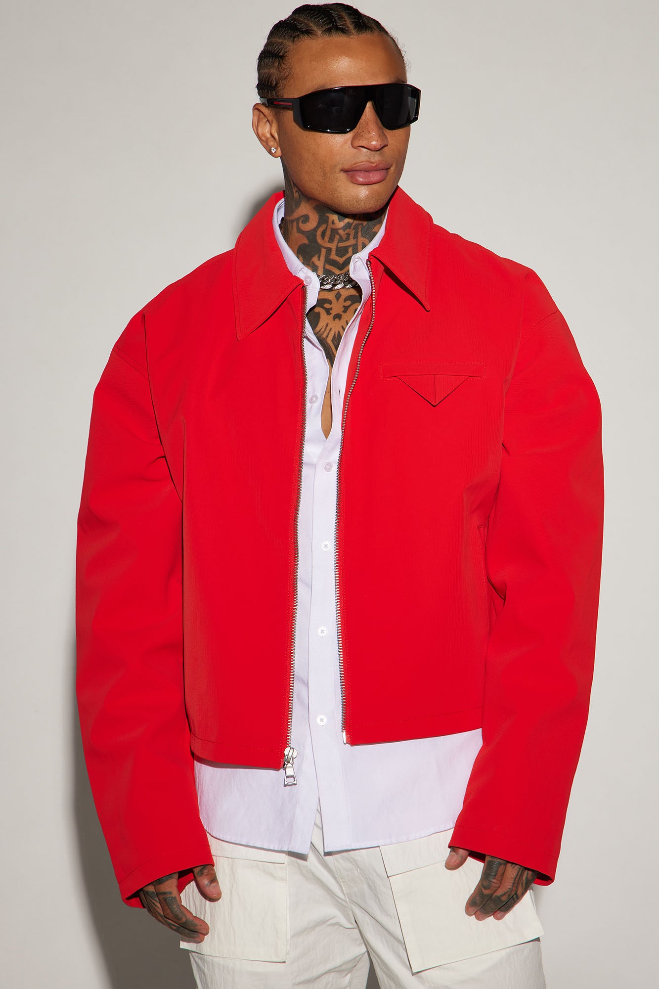 Cropped red bomber on sale jacket