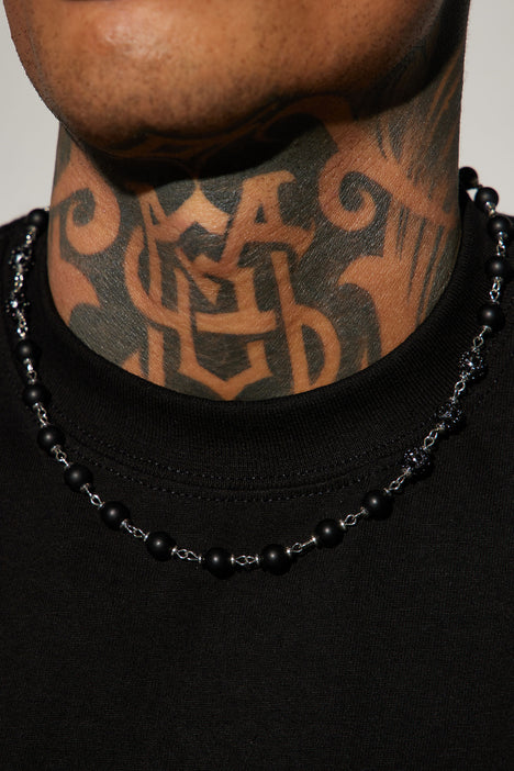 Men's Beaded Onyx Chain Necklace in Silver by Fashion Nova | Fashion Nova