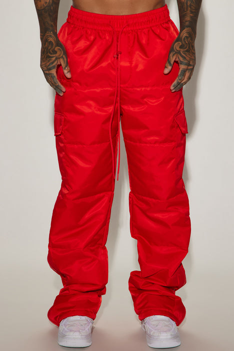 Act Like Homie Nylon Drawstring Cargo Pants - Red, Fashion Nova, Mens Pants