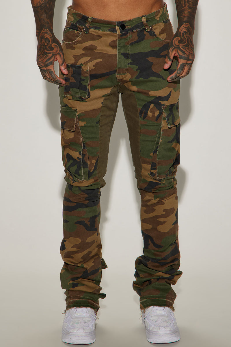 Into The Wild Panel Cargo Stacked Skinny Flare Pants - Camouflage ...