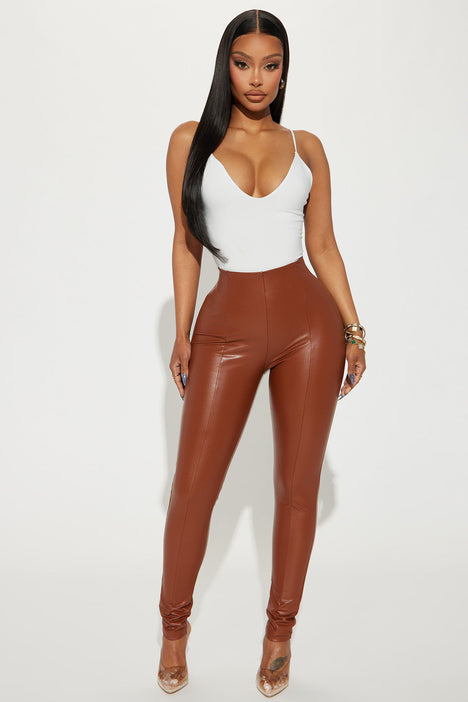 Cognac Faux Leather Pants – FashionFunPop