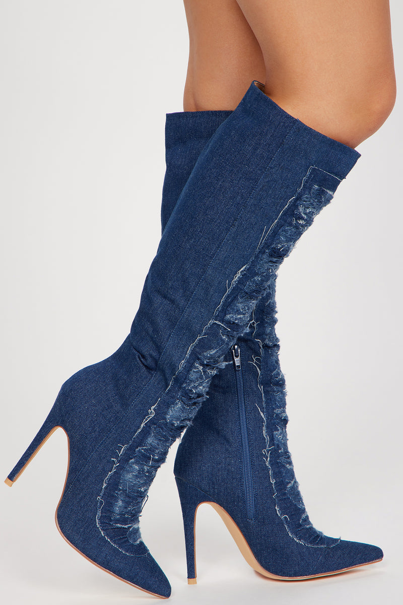 Cut It Off Knee High Boots - Dark Denim | Fashion Nova, Shoes | Fashion ...