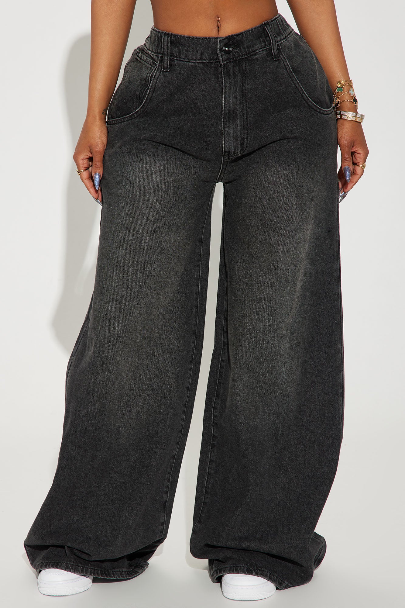 Highkey Drop Waist EZ Waist Baggy Jeans - Black Wash