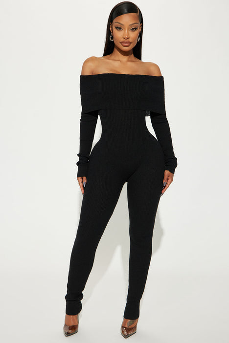 LNA Clothing Cass Cozy Jumpsuit Black ND2028 - Free Shipping at Largo Drive