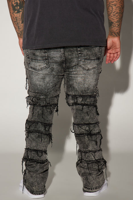 Don't Come At Me Fray Stacked Skinny Flare Jeans - Black Wash