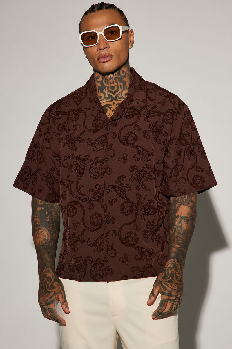 Fancy Filigree Button Up Shirt - Brown | Fashion Nova, Mens Shirts ...